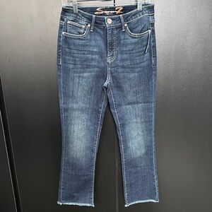 Seven7 Hayden Flare,High Rise,frayed hem,5 Pocket Belt Loop,zipper fly,sewn logo